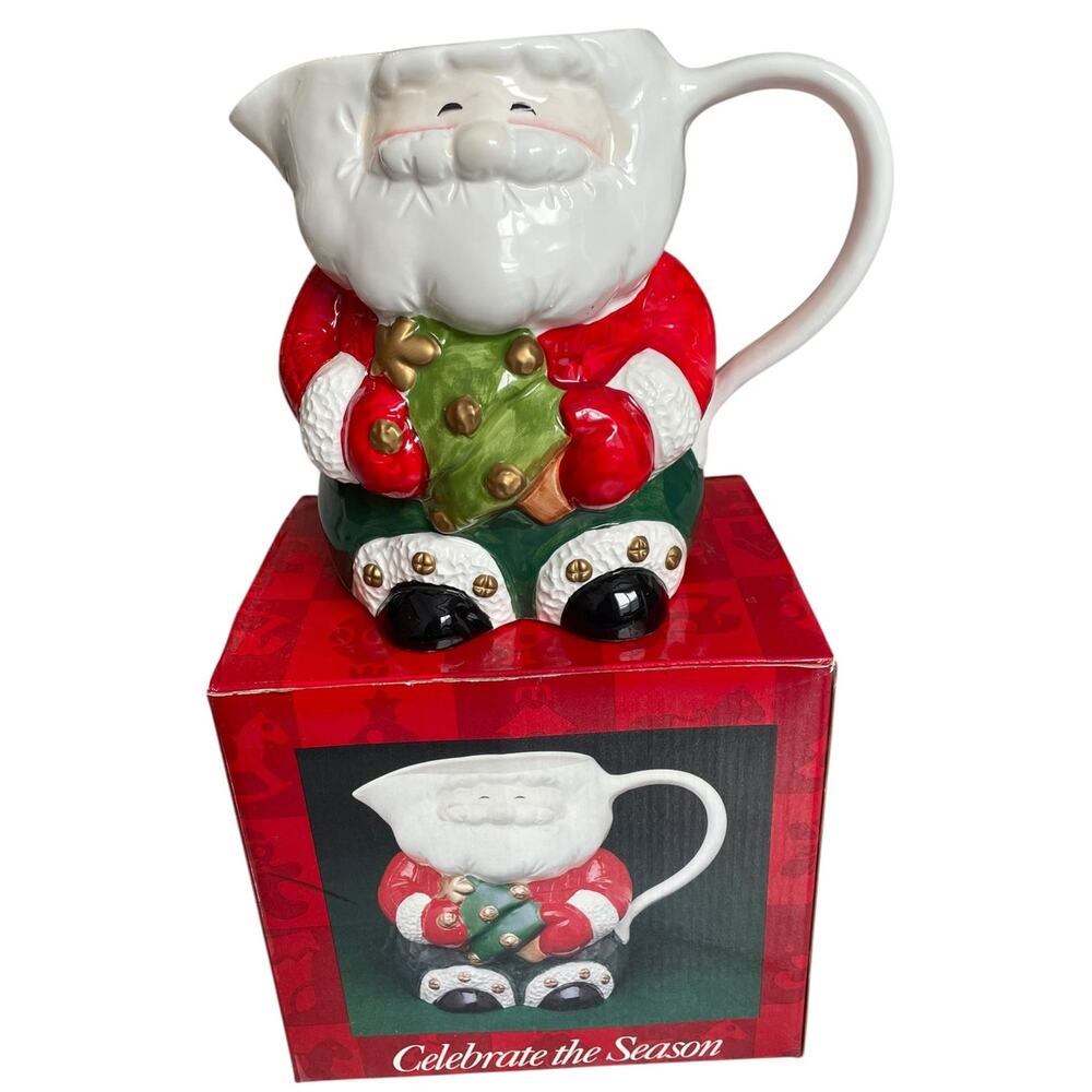 Vintage Santa Pitcher 1994 Christmas Figural Ceramic Celebrate Season May Dept